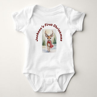 Body Para Bebê Personalized “Baby’s First Christmas”, Xmas Deer