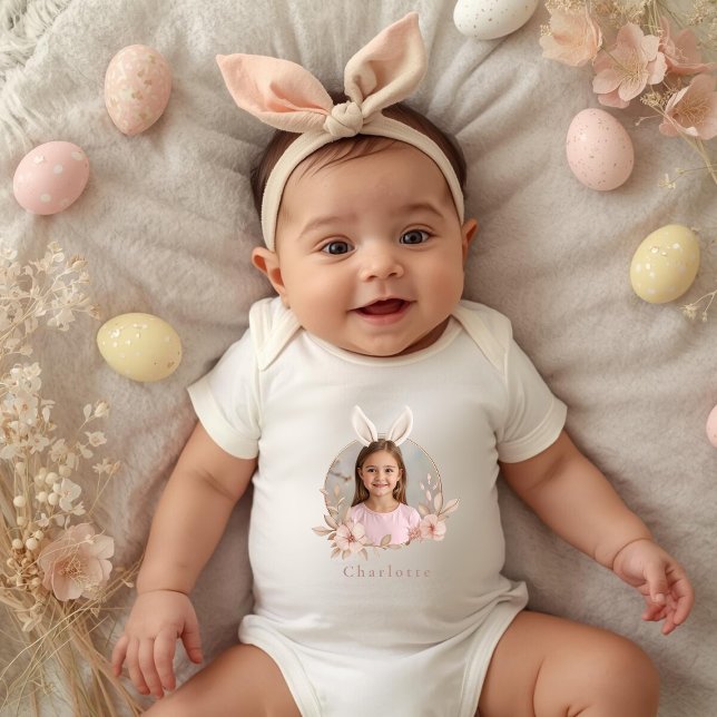 Body Para Bebê Personalized Easter Bunny Photo Baby Bodysuit (Criador carregado)