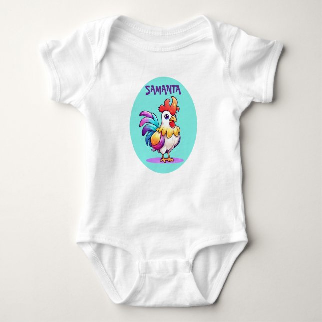 Body Para Bebê Personalized Magical Rooster Baby Bodysuit (Frente)
