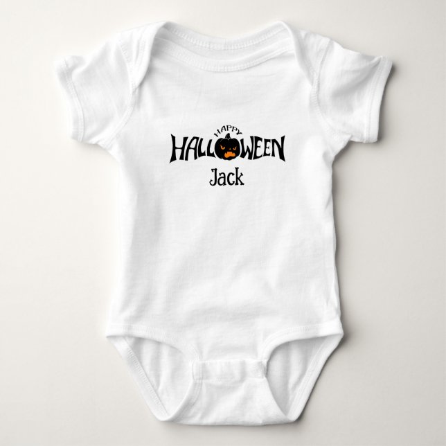 Body Para Bebê Personalized name happy Halloween  (Frente)