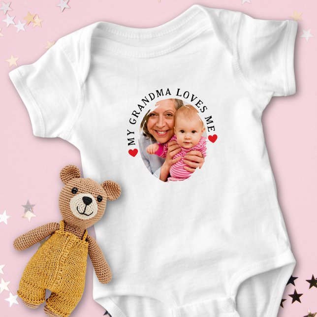 Body Para Bebê Personalized Photo My Grandma Loves Me  Grandchild (Criador carregado)