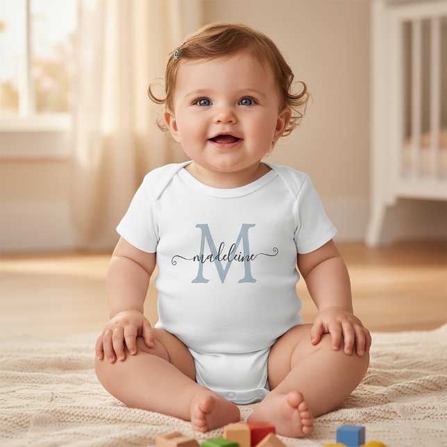 Body Para Bebê Personalized Script Name Monogram Baby Blue (Criador carregado)
