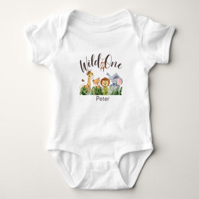 Body Para Bebê Personalized Wild One Safari  First Birthday Baby  (Frente)