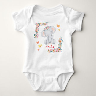 Body Para Bebê Personlized Name Baby Bodysuit Floral Elephant
