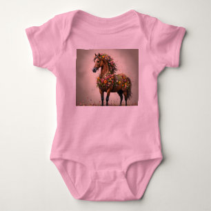 Body Para Bebê Pétalas E Cascos: Jardim de Fantasia Marrom Horse