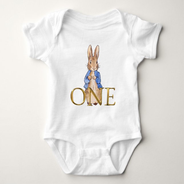 Body Para Bebê Peter o coelho Primeiro Aniversário Um (Frente)
