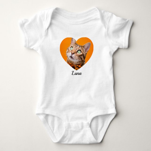 Body Para Bebê Pet's Cute Modern Typography Name and heart Photo (Frente)
