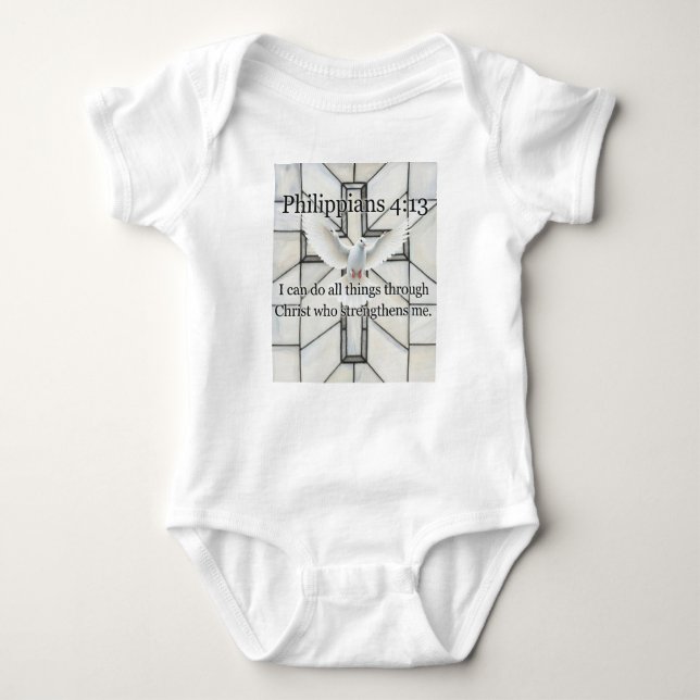 Body Para Bebê Philippians 4:13 Bible Verse Baby Bodysuit (Frente)