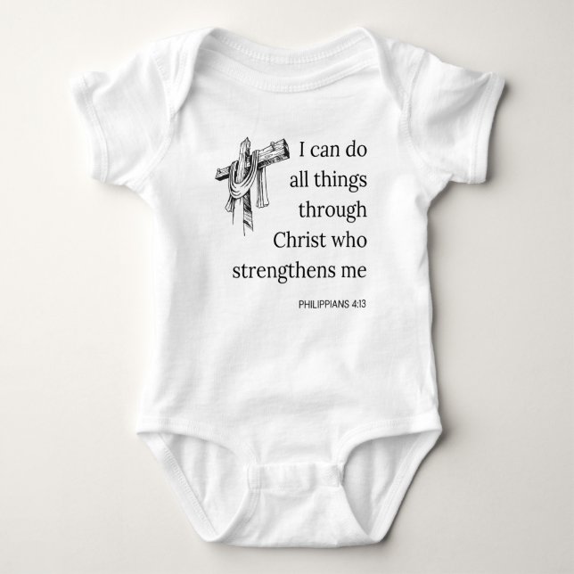 Body Para Bebê Philippians 4:13 Escritura de Bíblia KJV Cotação U (Frente)