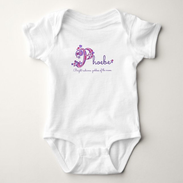 Body Para Bebê Phoebe Girl name significa P monogramas corações (Frente)