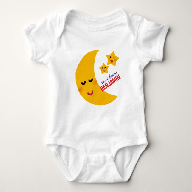 Body Para Bebê Pijamas de Bebê Menino com Nome, Gráfico de Lua e  (Frente)