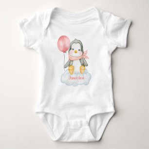Body Para Bebê Pinguim Bebê Desenho Animado Rosa E Nuvem Personal