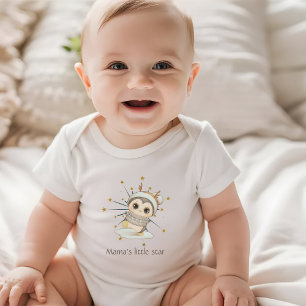 Body Para Bebê Pinguim Boho De Inverno Com Estrelas E Texto