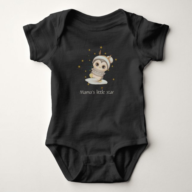 Body Para Bebê Pinguim Boho De Inverno Com Estrelas E Texto De Be (Frente)