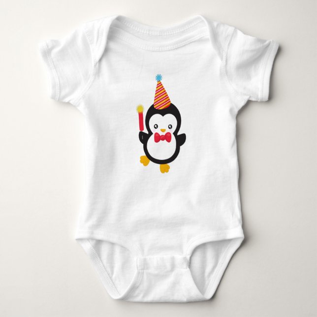 Body Para Bebê Pinguim Bonito, Chapéu Fpartidário, Firecracker, B (Frente)