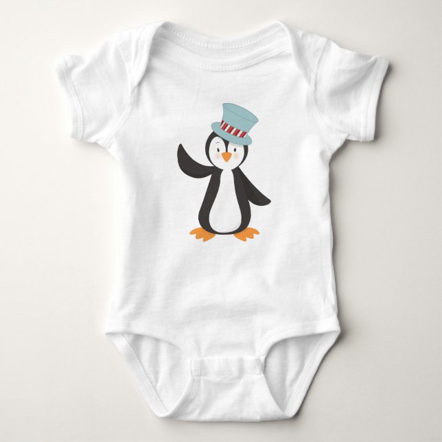 Body Para Bebê Pinguim Bonito, Pinguim Pequeno, Pinguim Com Chapé (Frente)