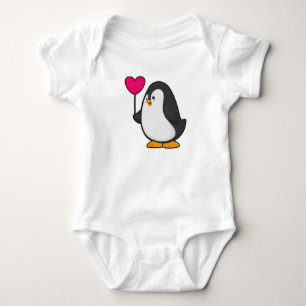 Body Para Bebê Pinguim com balão de coração