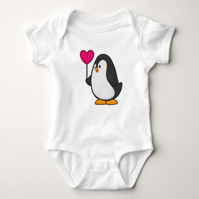 Body Para Bebê Pinguim com balão de coração (Frente)