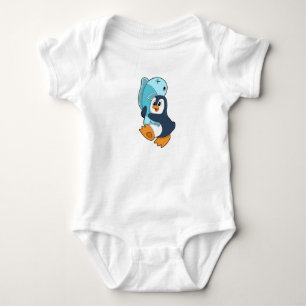 Body Para Bebê Pinguim com Peixe
