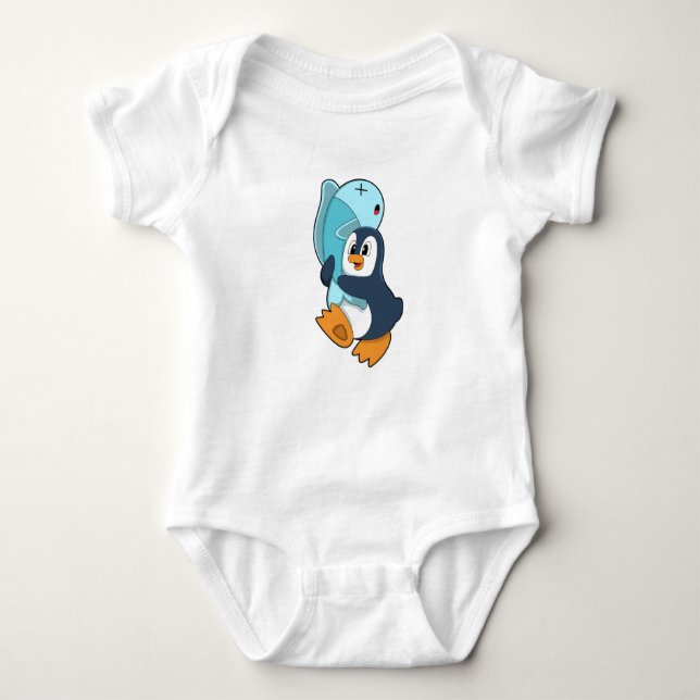 Body Para Bebê Pinguim com Peixe (Frente)