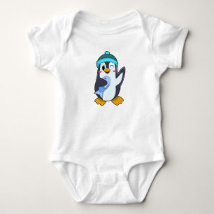 Body Para Bebê Pinguim com Peixe e Chapéu