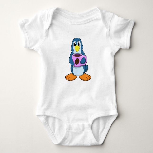 Body Para Bebê Pinguim com taça de café (Frente)