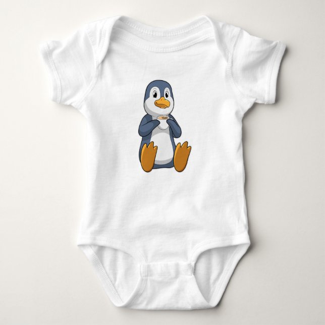 Body Para Bebê Pinguim com Taça do Café (Frente)