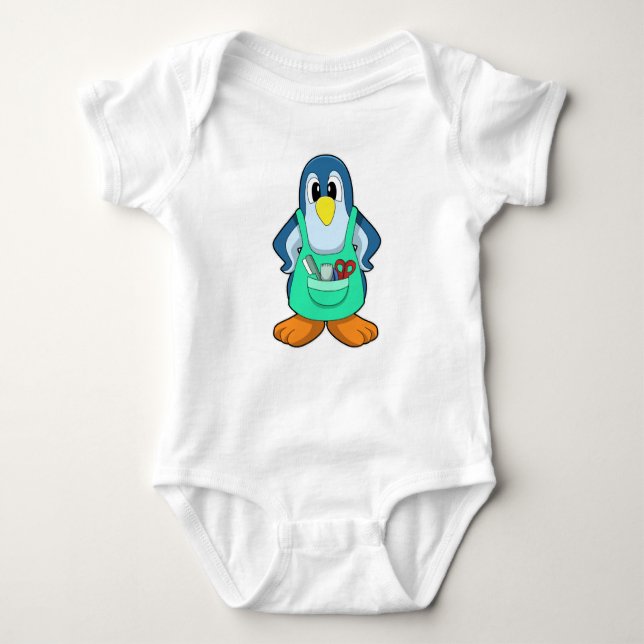 Body Para Bebê Pinguim como cabeleireiro com tesoura & Razor (Frente)