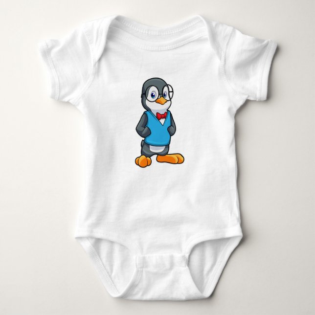 Body Para Bebê Pinguim como Nerd de óculos (Frente)