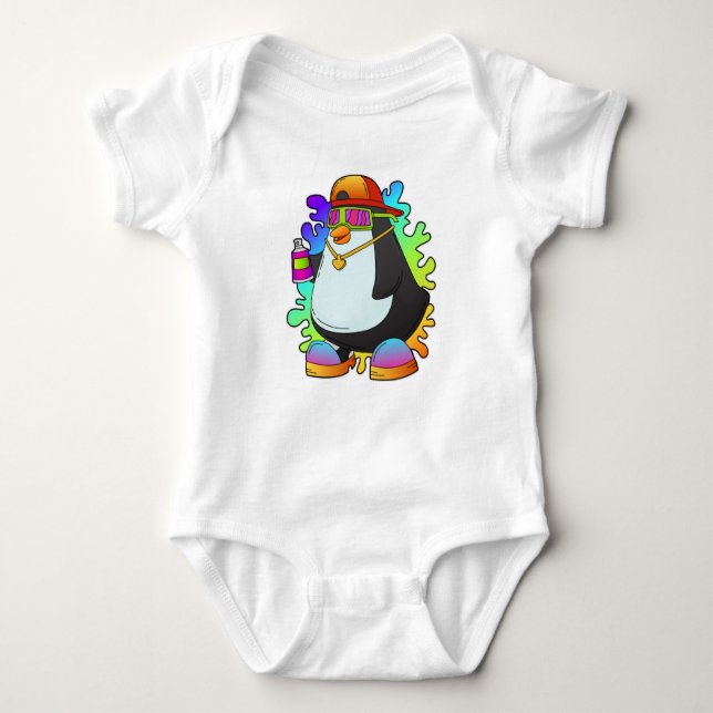 Body Para Bebê Pinguim como Pintor com Spray (Frente)