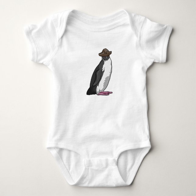 Body Para Bebê Pinguim como Pirata com Chapéu (Frente)