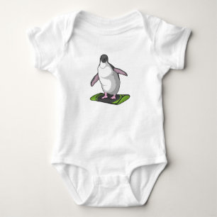 Body Para Bebê Pinguim como Snowboarder com Snowboard