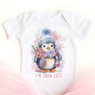 Body Para Bebê Pinguim de Aquarela Fofo com Flores Rosa