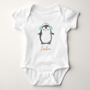 Body Para Bebê Pinguim de cor aquosa fofinha personalizada