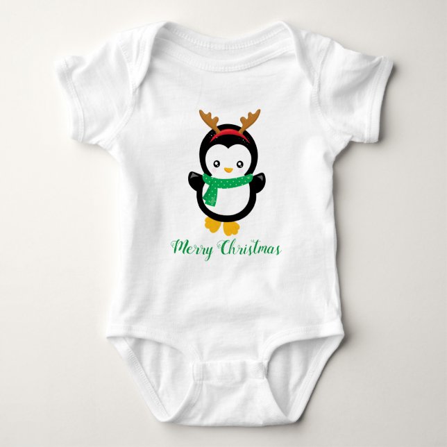 Body Para Bebê Pinguim de Natal Adorável (Frente)