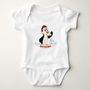 Body Para Bebê Pinguim de Natal bonito com uma bola de neve