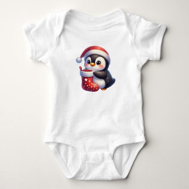 Body Para Bebê Pinguim de Natal brilhante (Frente)