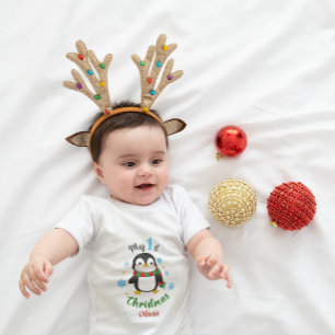 Body Para Bebê Pinguim de Natal do Bebê Personalizado