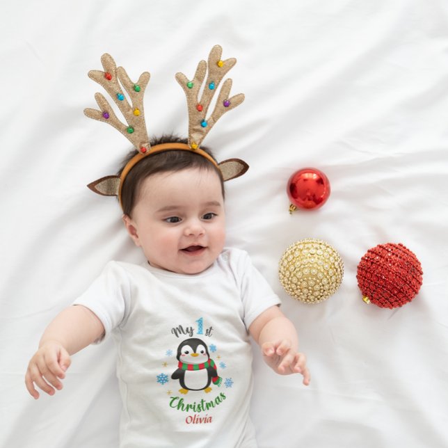 Body Para Bebê Pinguim de Natal do Bebê Personalizado (Criador carregado)