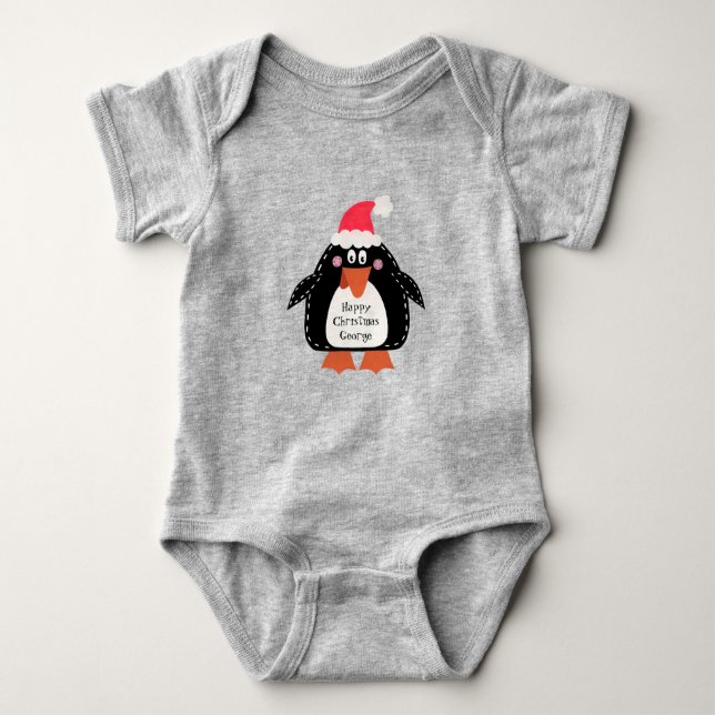 Body Para Bebê Pinguim de Natal Gelado Personalizado (Frente)