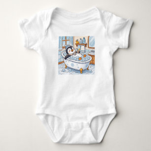 Body Para Bebê Pinguim Feliz de Desenho Animado Fofo Tomando Banh