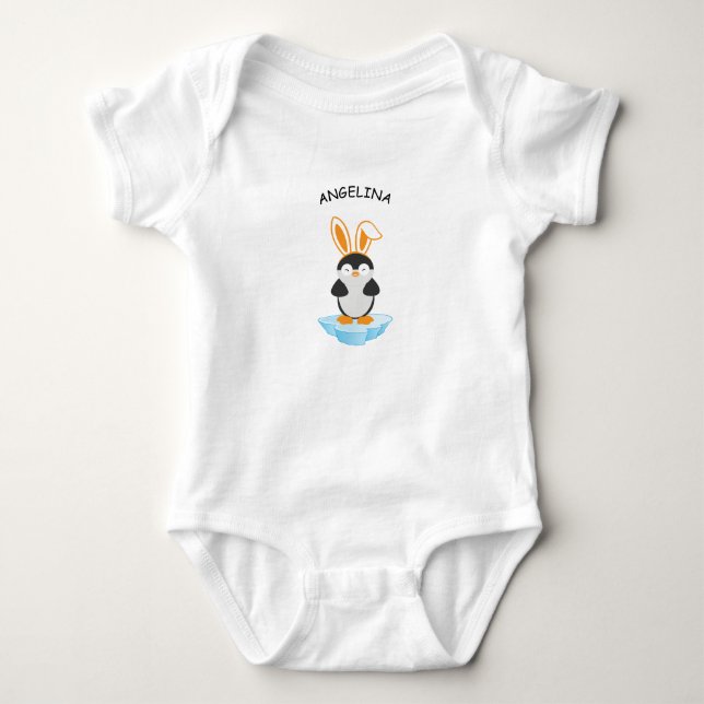 Body Para Bebê Pinguim Fofo Com Faixa De Coelho Na Cabeça (Frente)