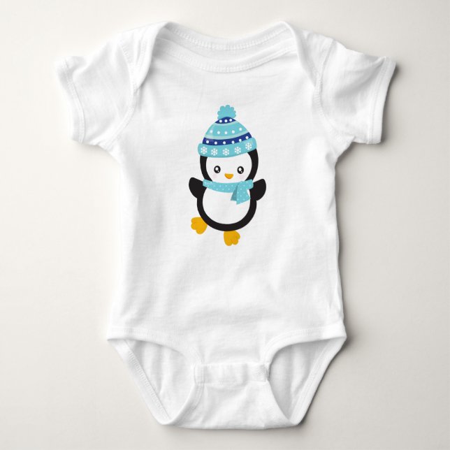 Body Para Bebê Pinguim Gato, Pinguim De Bebê, Pinguim Com Scarf (Frente)