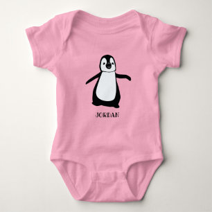 Body Para Bebê Pinguim ilustrado de cor rosa personalizado