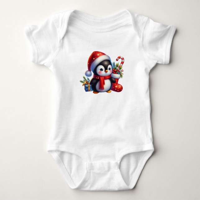 Body Para Bebê Pinguim Natal Clássico (Frente)