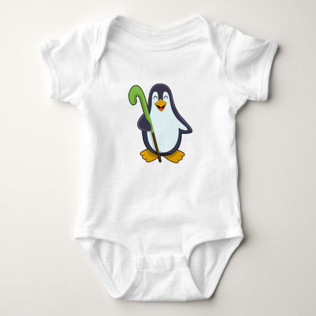 Body Para Bebê Pinguim no Hockey com taco de Hóquei (Frente)