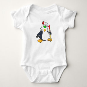 Body Para Bebê Pinguim no hóquei no gelo com bastão de hóquei