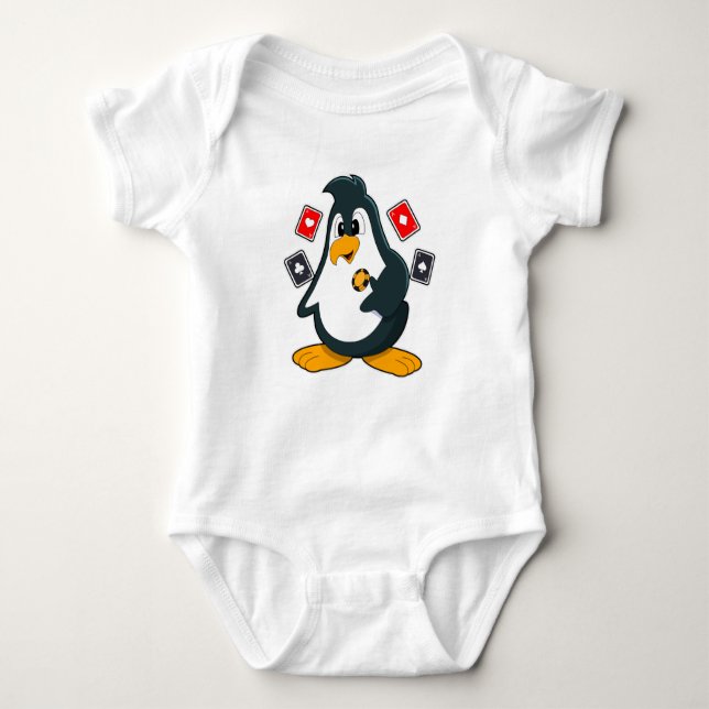 Body Para Bebê Pinguim no Poker com cartões Poker (Frente)