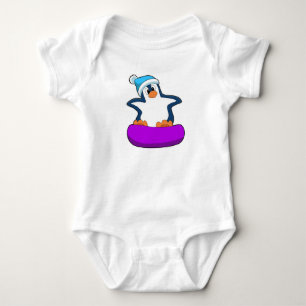 Body Para Bebê Pinguim no Snowboard com Snowboard