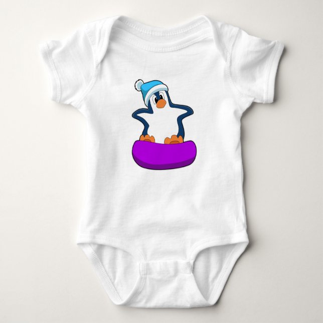 Body Para Bebê Pinguim no Snowboard com Snowboard (Frente)
